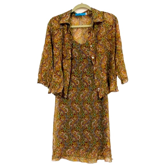 Johnny Was Y2K 100% Silk Floral Paisley Slip Dress Set - Picture 2 of 16